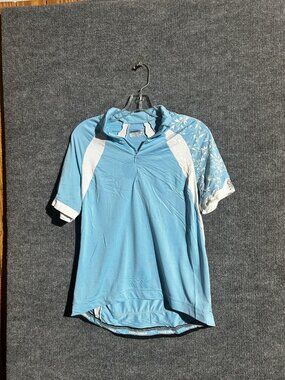 Novara Cycling Jersey Womens Large Blue Floral 1/4 Zip Short Sleeve Pockets